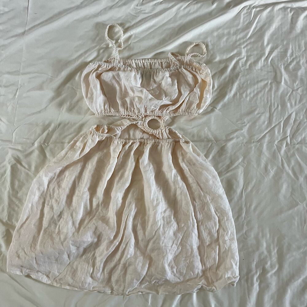Faithfull the Brand White Cut Out 100% Linen Mini Dress Wmns XL Minimalist - Picture 4 of 8